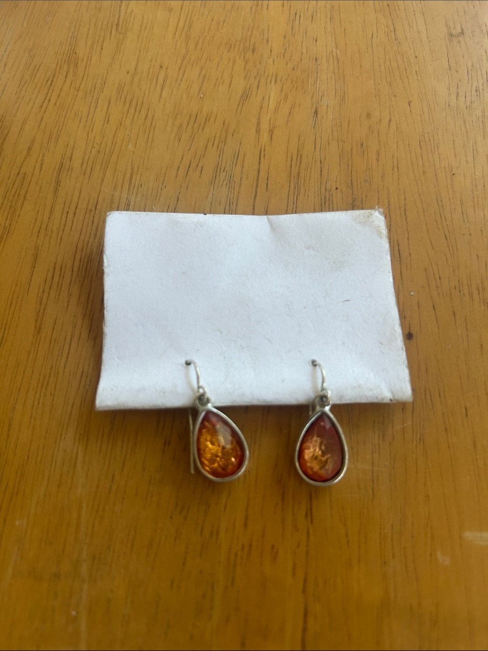 Sterling Teardrop Amber Drop Earrings - Orange
